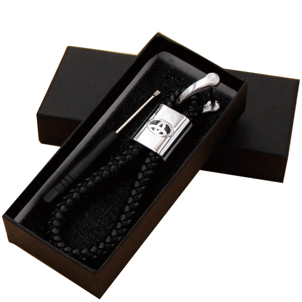 Toyota Logo Keychain Black Calf Leather Alloy Decoration