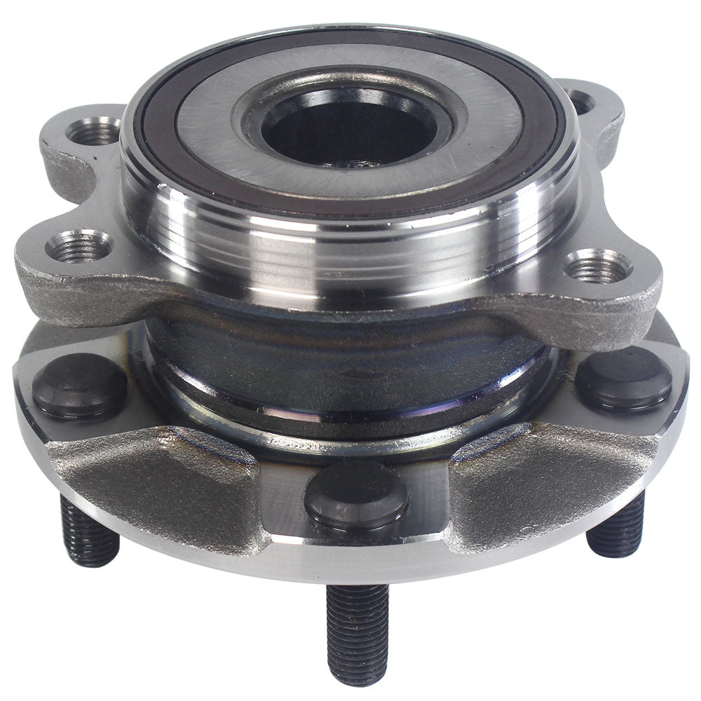 Two TIMKEN wheel hub assemblies with studs, displayed in front of an orange TIMKEN branded box, automotive replacement parts.