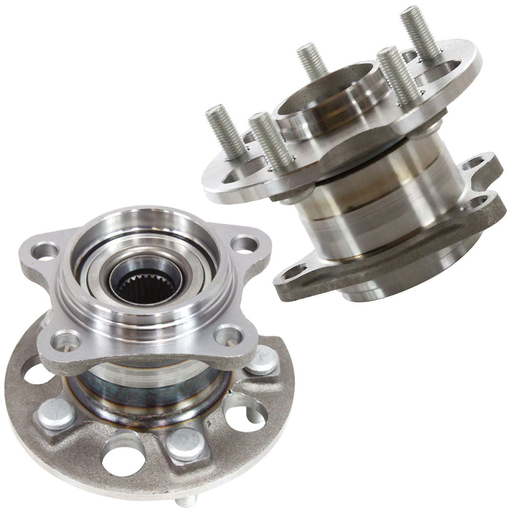 MOOG wheel hub assemblies, front and back view, durable steel, precision fit, with branded yellow MOOG box.