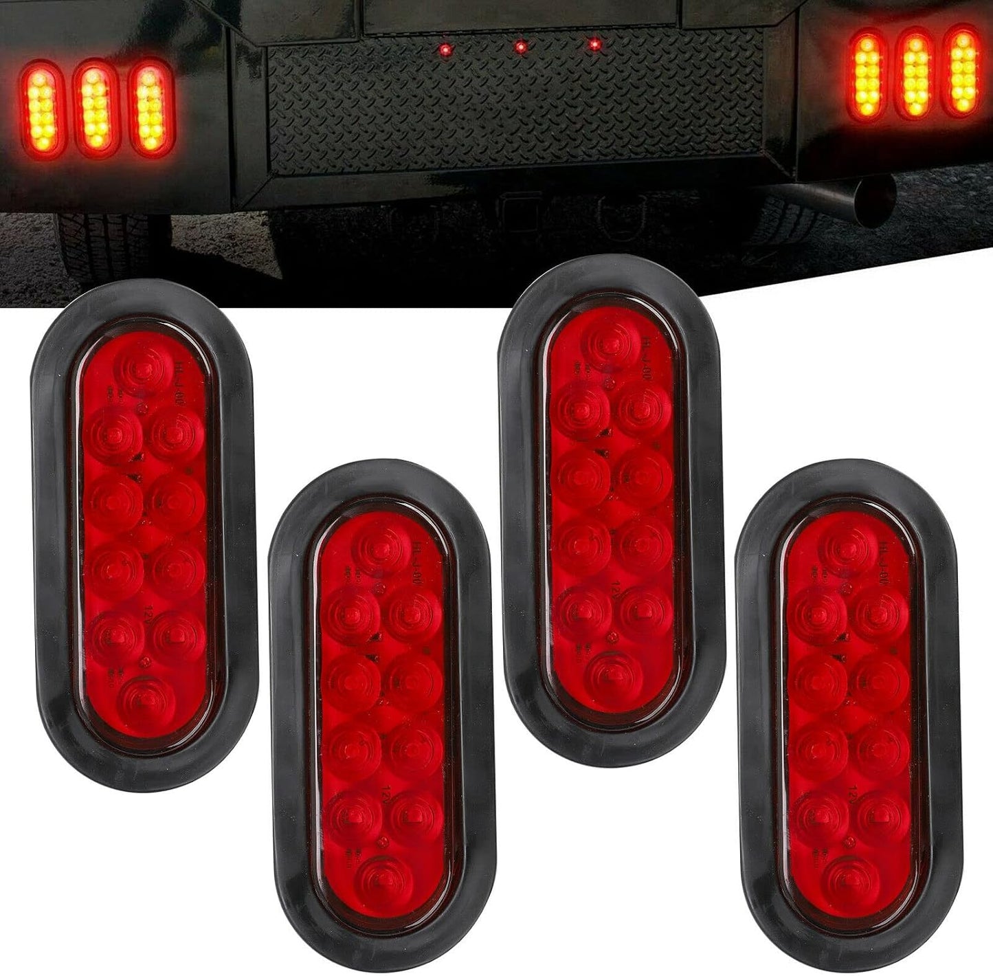 6 Inch Oval LED Trailer Tail Lights Red 4 Pack IP67 12V