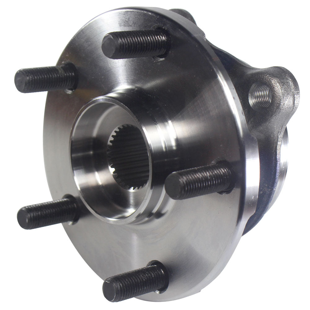 Two TIMKEN wheel hub assemblies with studs, displayed in front of an orange TIMKEN branded box, automotive replacement parts.