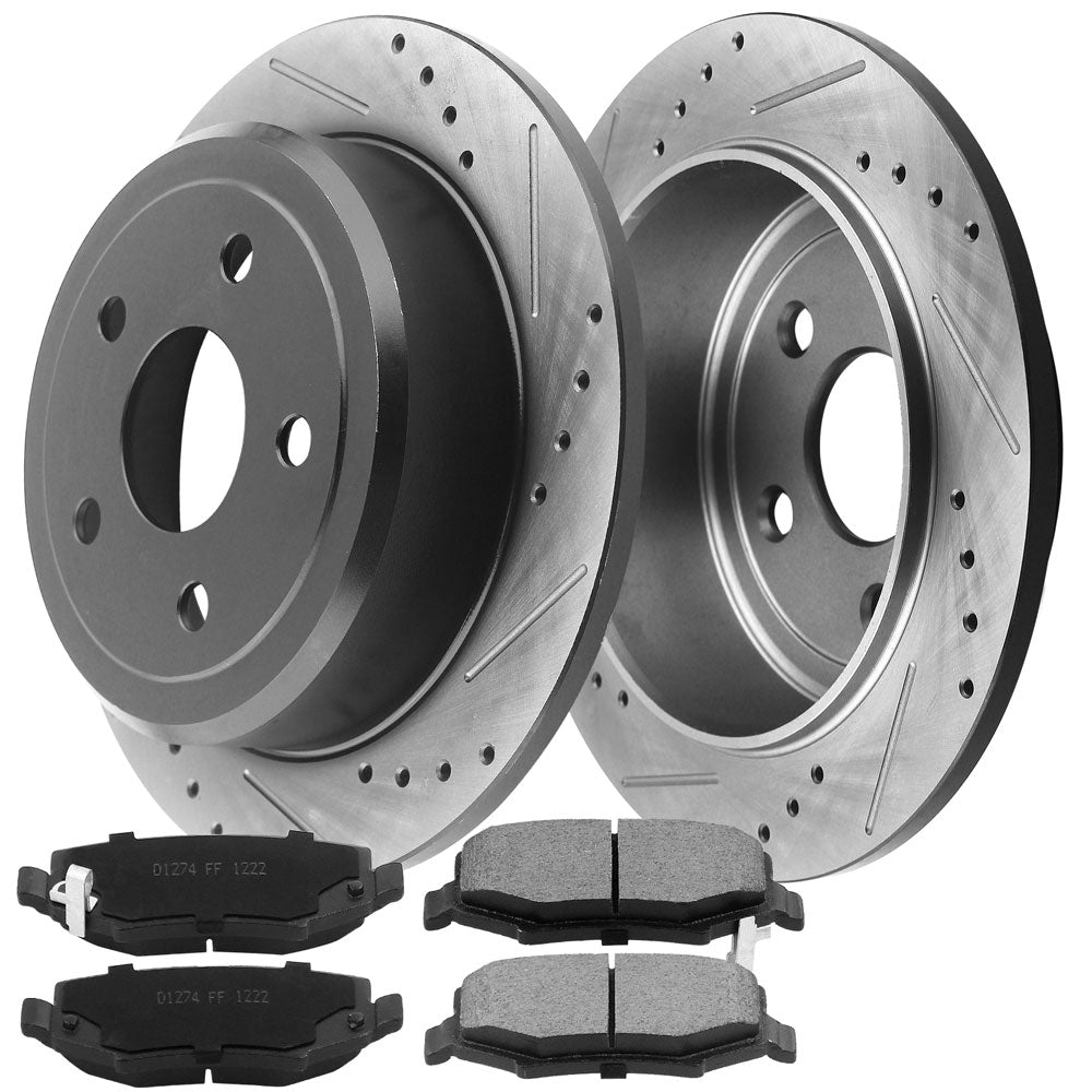 MotorbyMotor Rear Brake Rotors 316mm Drilled & Slotted Design Brake Rotor & Brake Pad kit Including CLEANER DOT4 FLUID Fits for Jeep Wrangler 2007 - 2017, Jeep Wrangler JK 2018-All Models