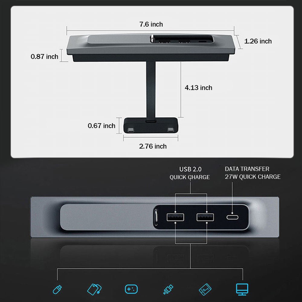 Dust - proof Model 3/Y 27W Phone Fast Charger USB Hub Docking Station