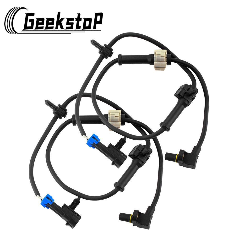 Geekstop logo and two ABS wheel speed sensors with wiring and connectors.