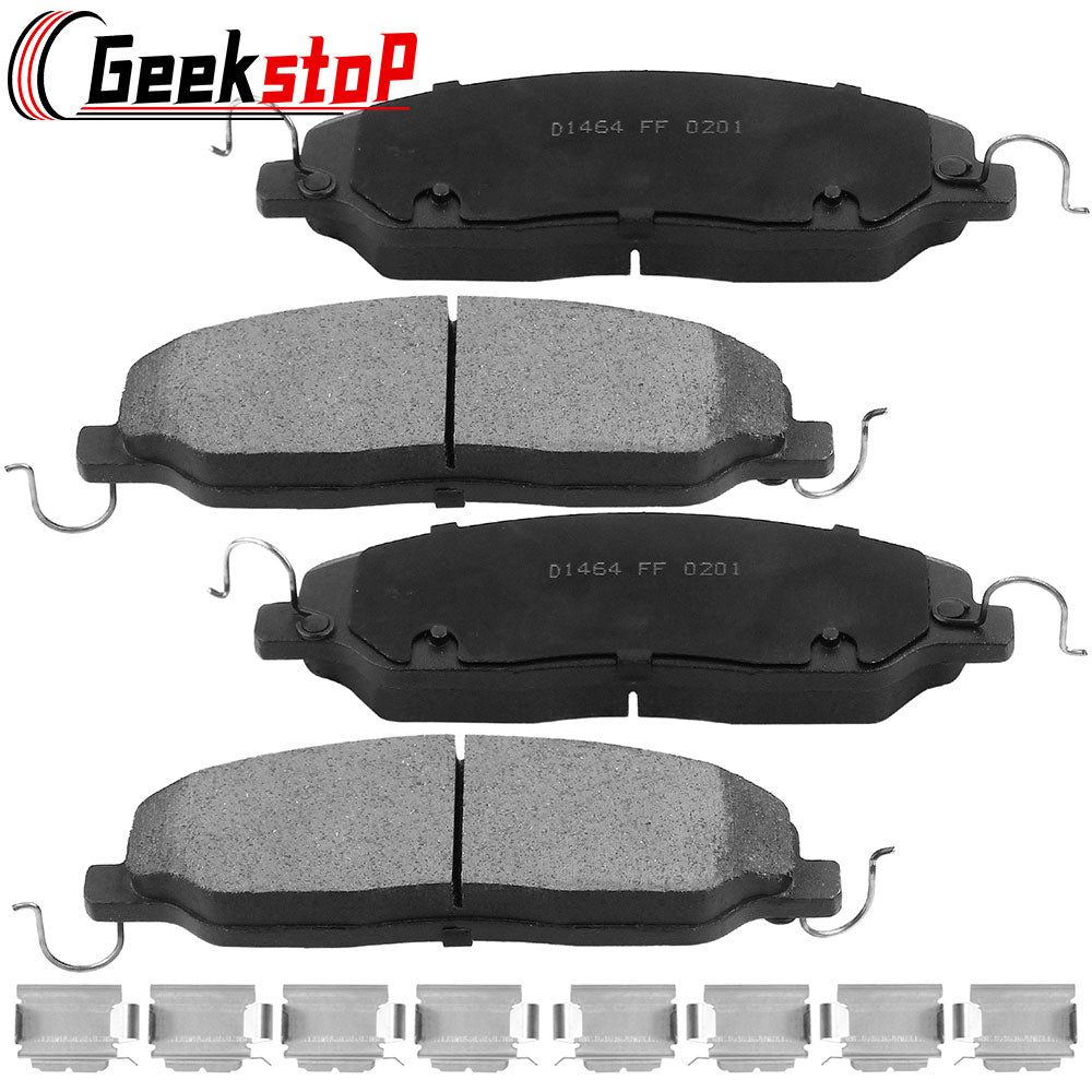 Geekstop Ceramic Front Brake Pads Kit 2011, 2012, 2013, 2014 Ford Mustang 3.7L Only- 4pcs Front Left and Right Sides - All Clips & Included