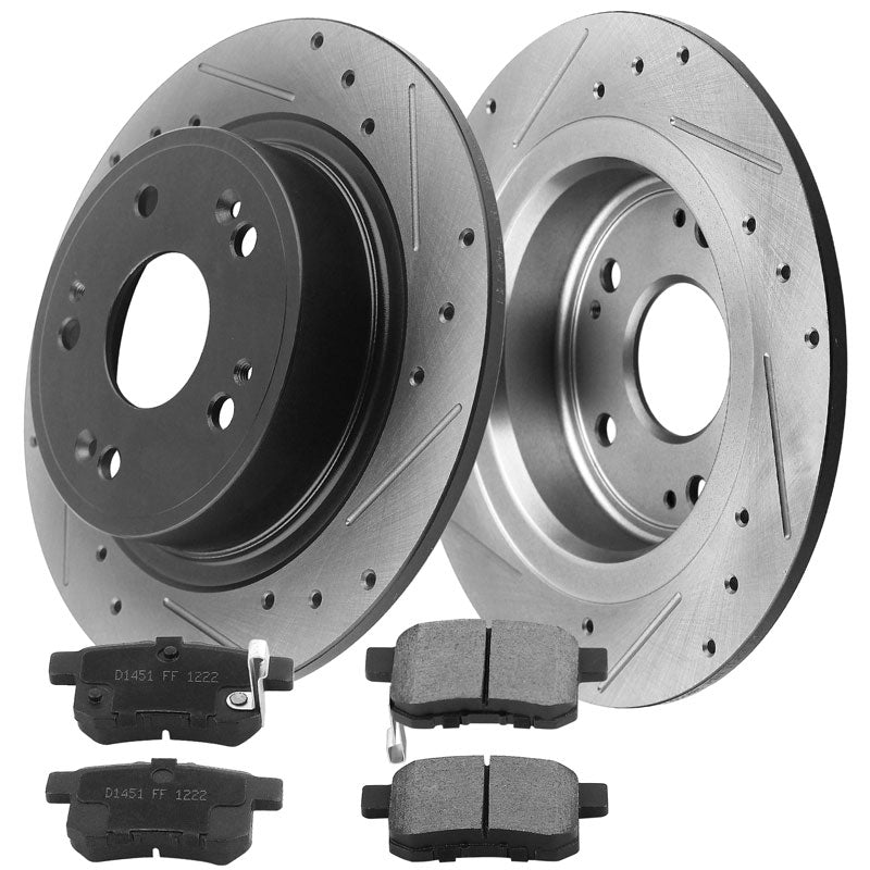 Acura TSX Honda Accord HR-V Rear E-Coated Drill Brake Rotors Ceramic Pads