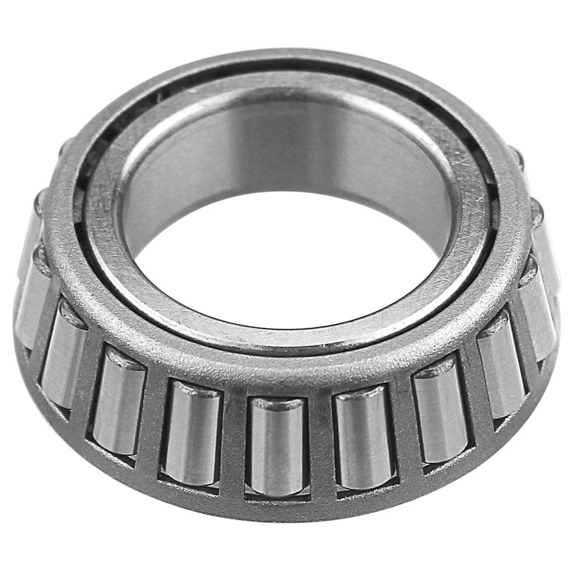 Close-up of a tapered roller bearing outer race, showing the conical shape and visible roller elements inside.