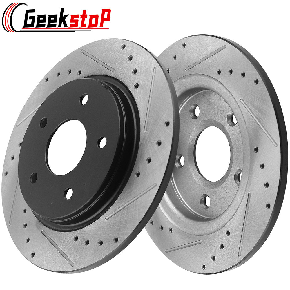 GEEKSTOP Drilled & Slotted Rear Brake Rotors fits for Replacement for 2008-2016 Chrysler Town & Country, 2008-2016 Dodge Grand Caravan, 09-13 Dodge Journey, 2012-15 Ram C/V, 2009-2014 Volkwagen Routan
