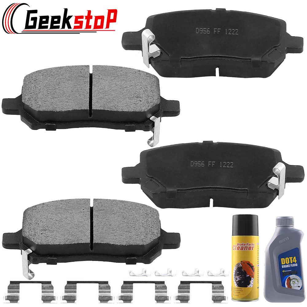 Geekstop Ceramic Front Brake Pads Kit Fit for 2005-2010 Chevrolet Cobalt, 2007-2010 Pontiac G5, 2004-2007 Saturn Ion - 4pcs- with Cleaner + Fluid