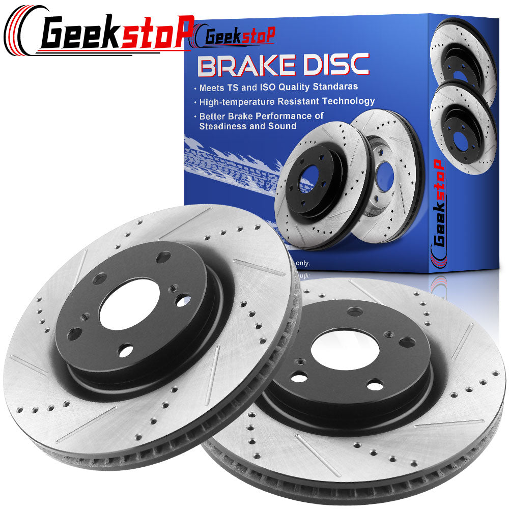 GEEKSTOP Drilled & Slotted Front Brake Rotors fits for Replacement for Toyota Camry 2007 - 2017, Toyota Avalon 2008 - 2018, Toyota Rav4 2006 - 2018 (1st Digit of Vin is J), Lexus ES350 2007 - 2018