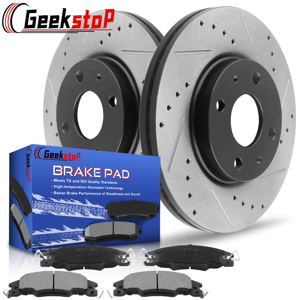 Ford Focus Front Drill Slot Brake Rotors Ceramic Pads