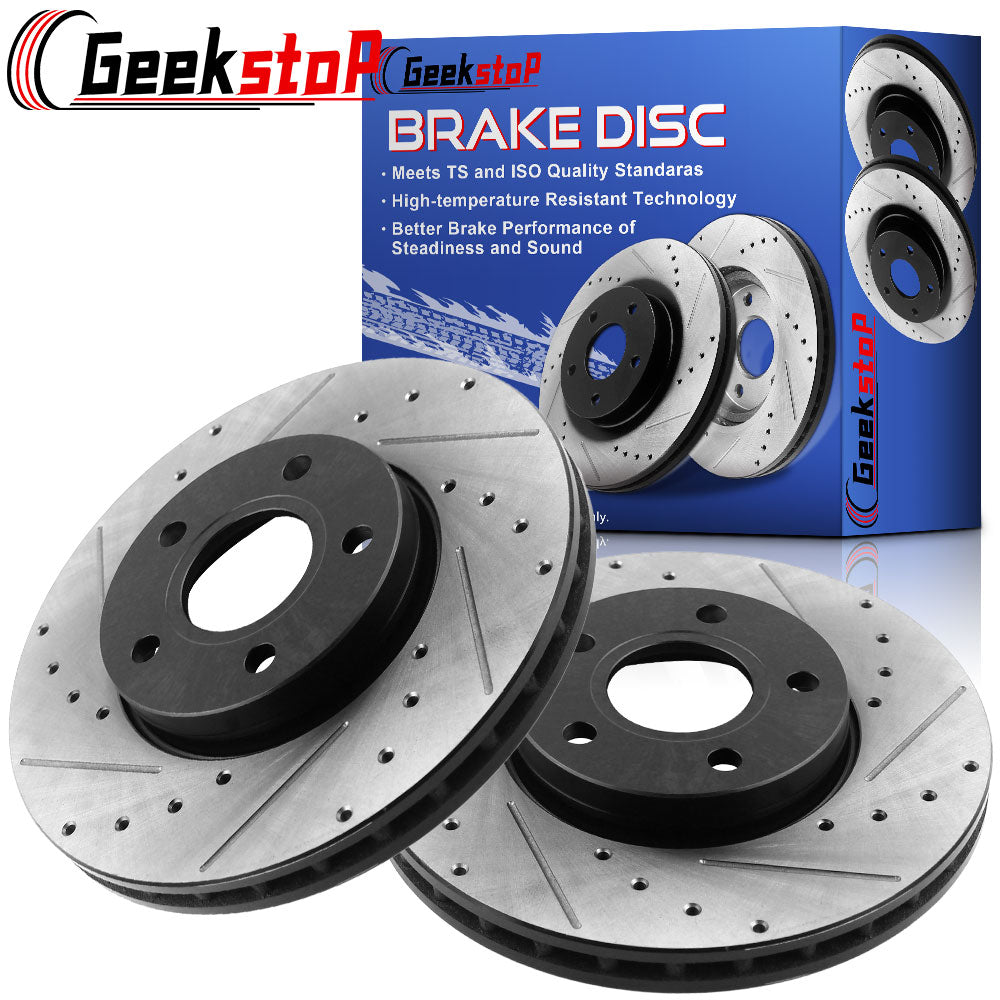 GEEKSTOP Drilled & Slotted Front Brake Rotors fits for Replacement for Ford C-Max Hybrid 2013-2018, Ford Focus 2012, Ford Focus 2013-2018 (Excluding ST and RS Model) - 278mm Front Rotors