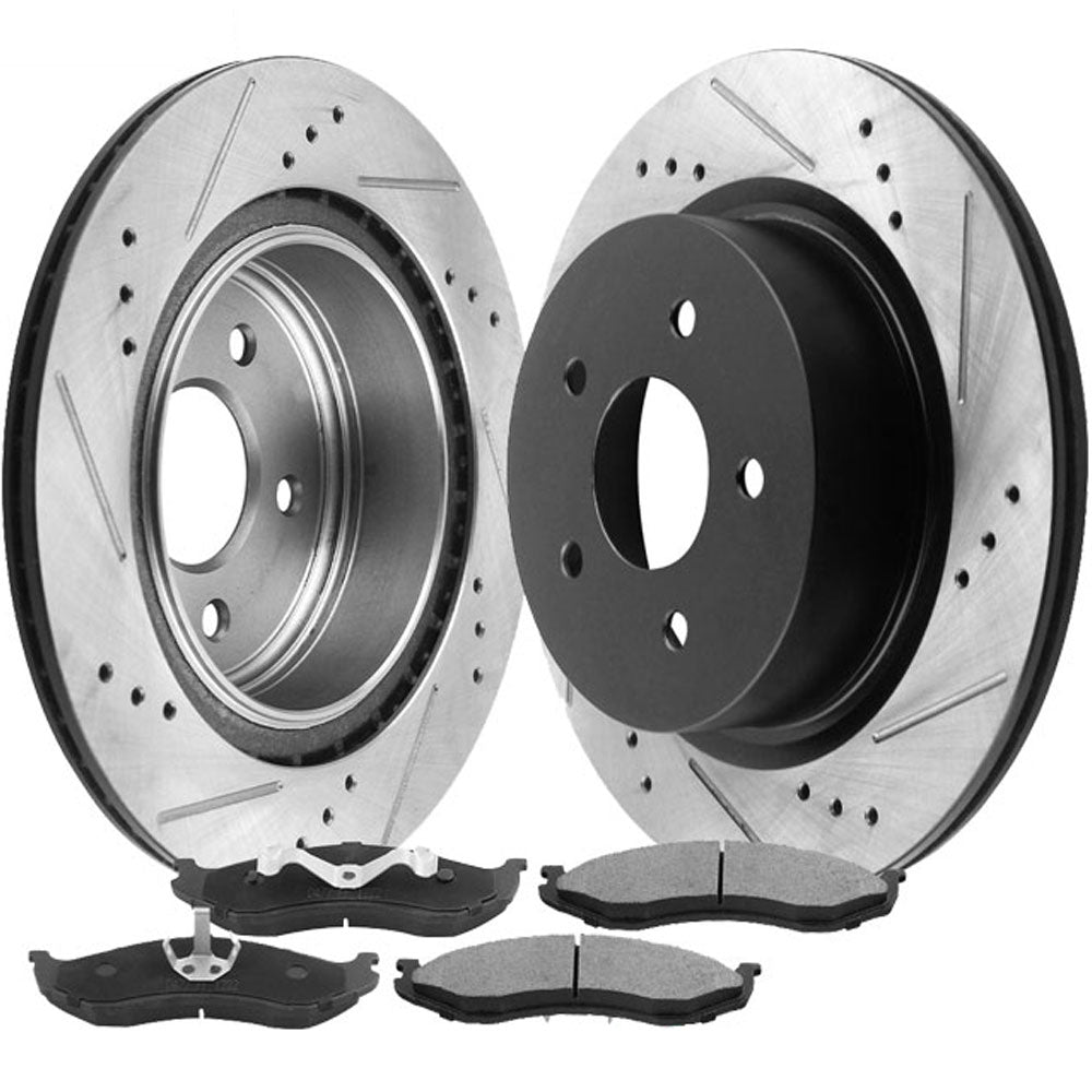Geekstop Drilled & Slotted Front Brake Rotors + Ceramic Brake Pads Kit 1999-2006 Jeep Wrangler,1999-2001 Jeep Cherokee