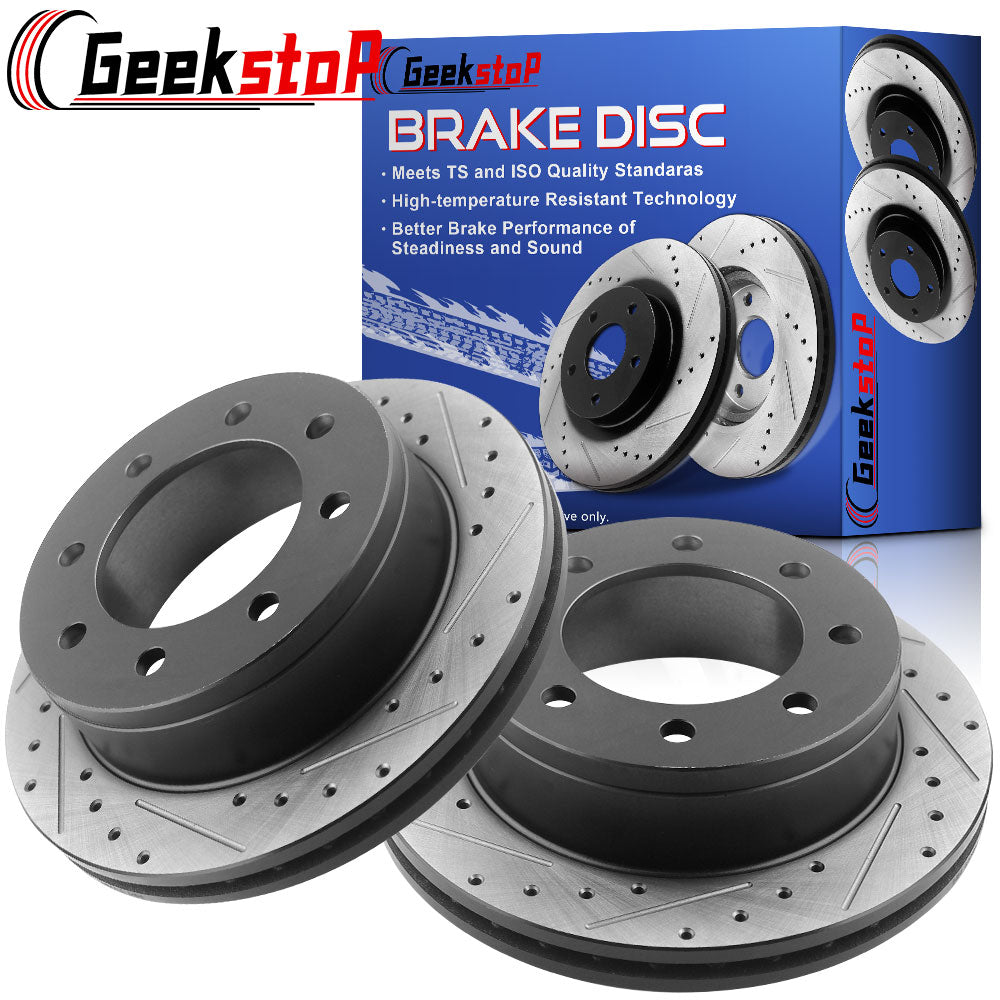 GEEKSTOP Drilled & Slotted Rear Brake Rotors fits for Replacement for Chevrolet Avalanche 2500 2002 - 2006, Chevrolet Silverado 1500, GMC Sierra 1500 2004, GMC Yukon XL 2500 2000 - 2005