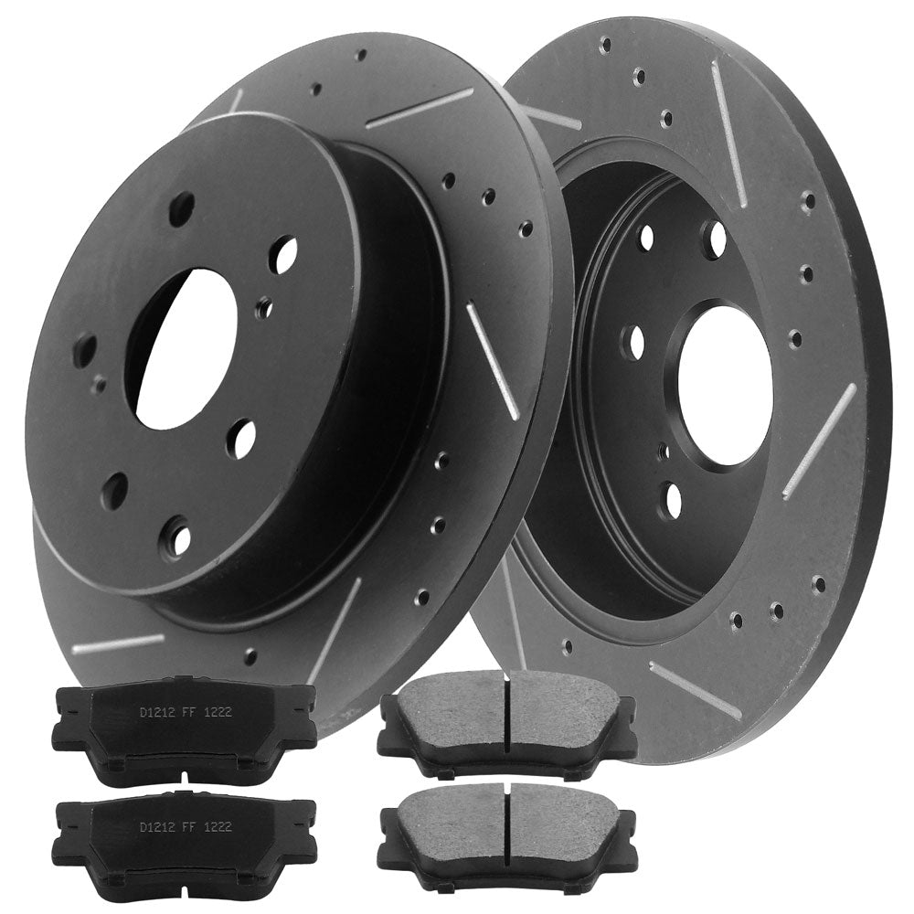 GEEKSTOP Drilled & Slotted Rear Brake Rotors + Ceramic Brake Pads Kit fits for 2010 - 2012 Lexus Hs250H, 2006 - 2018 Toyota Rav4 - 281.1mm Soild Rear Brake Discs - Aimco 31443, D1212