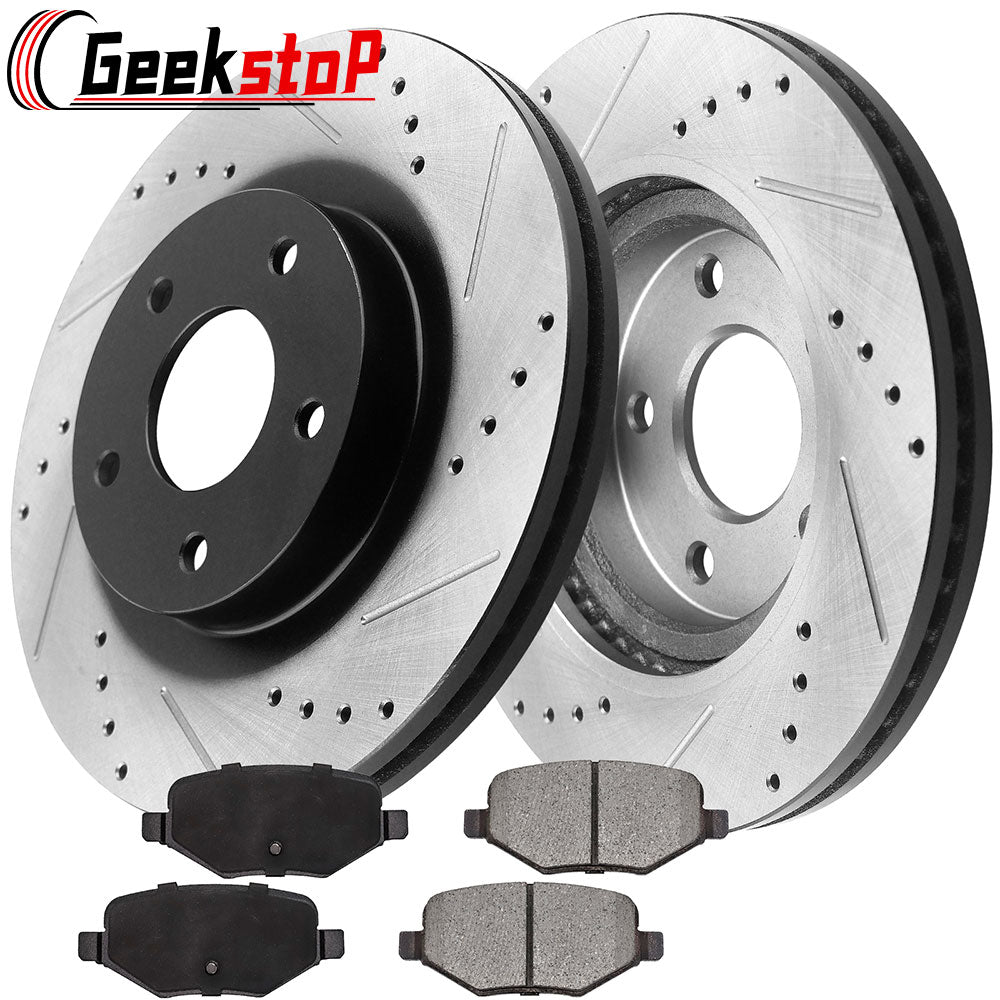 GEEKSTOP Drilled & Slotted Rear Brake Rotors + Ceramic Brake Pads Kit fits for 1998 - 2002 Chevrolet? Camaro, 1998 - 2002 Pontiac? Firebird - 305mm Vented Rear Brake Rotors - Aimco 55050, D750