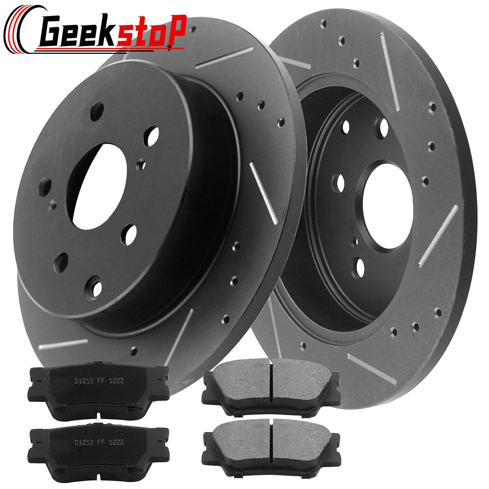 GEEKSTOP Drilled & Slotted Rear Brake Rotors + Ceramic Brake Pads Kit fits for 2010 - 2012 Lexus Hs250H, 2006 - 2018 Toyota Rav4 - 281.1mm Soild Rear Brake Discs - Aimco 31443, D1212