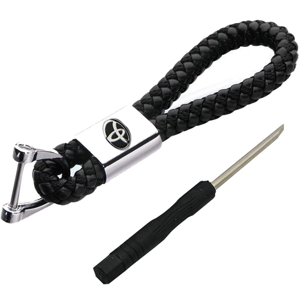 Toyota Logo Keychain Black Calf Leather Alloy Decoration