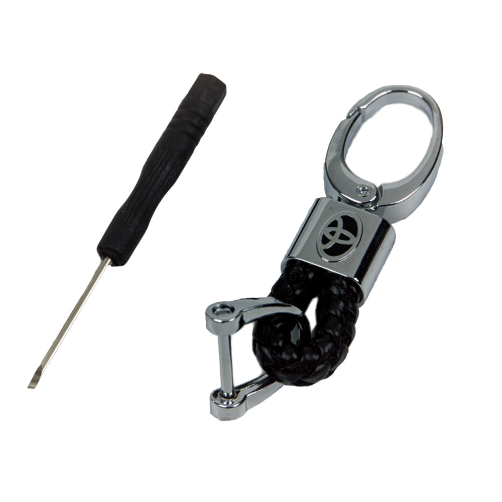 Toyota Logo Keychain Black Calf Leather Alloy Decoration