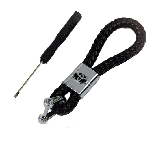 Toyota Logo Keychain Black Calf Leather Alloy Decoration