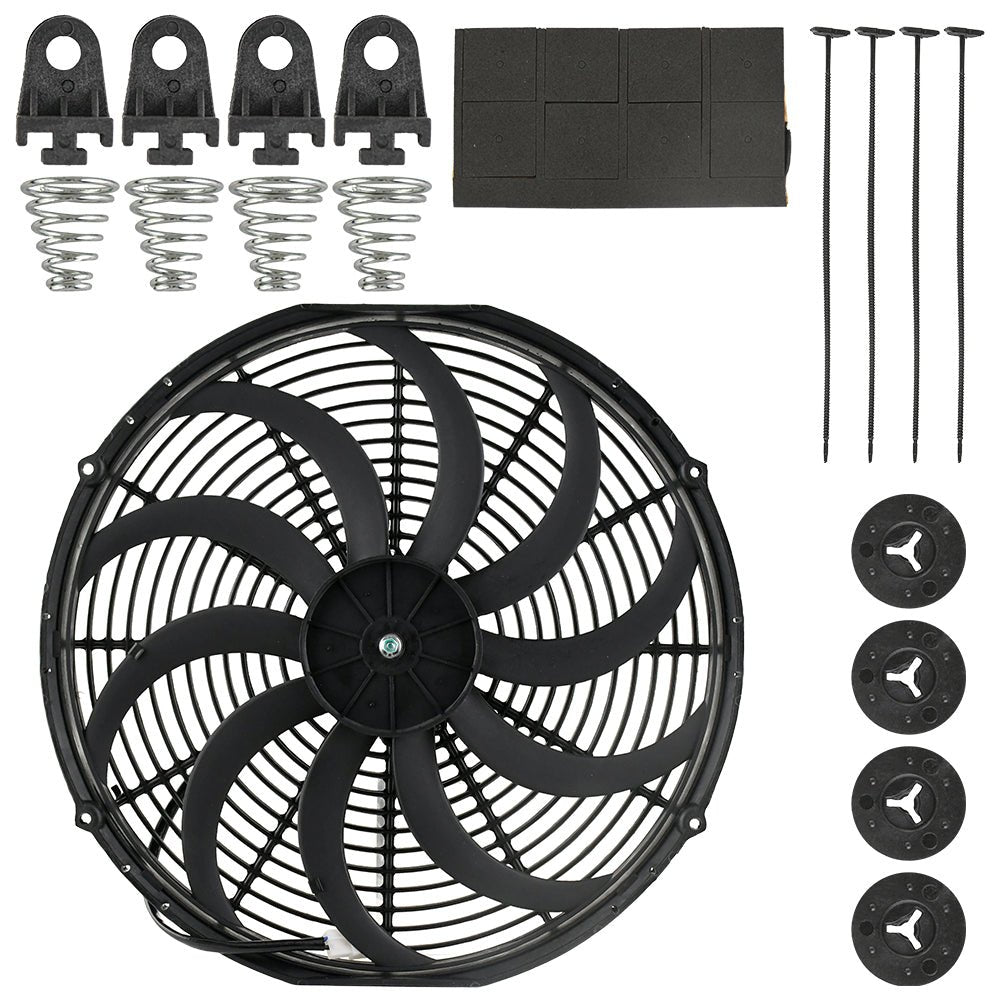 16" Electric Cooling Fan 12V 160W | Curved Blade Push Type