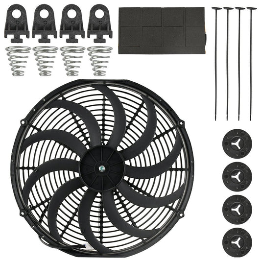 16" Electric Cooling Fan 12V 160W | Curved Blade Push Type