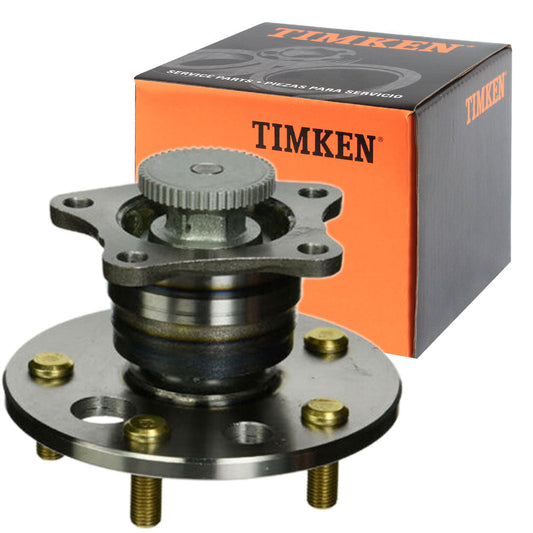 TIMKEN wheel hub assembly with integrated sensor, durable design, easy to install, includes orange TIMKEN branded box for secure packaging.