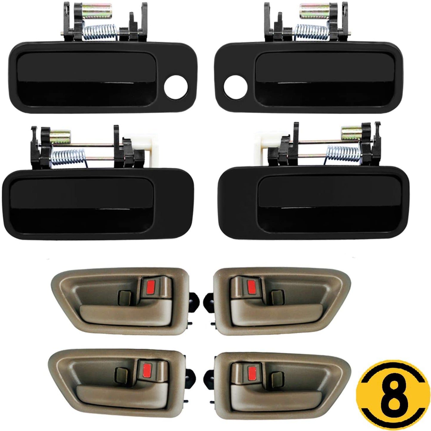 4pcs Exterior + 4pcs Interior Door Handles Fit 1997 1998 1999 2000 2001 Toyota Camry Front/Rear Driver and Passenger Side Door Handle, Replace 69220-AA010 (Inside and OutSide Car Door Handle)