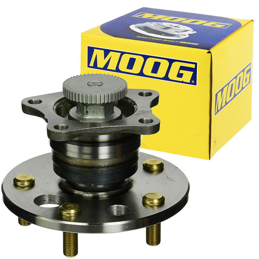 MOOG premium wheel hub assembly with integrated ABS sensor gear, durable construction, corrosion-resistant finish, and easy bolt-on installation, ideal for reliable vehicle performance.