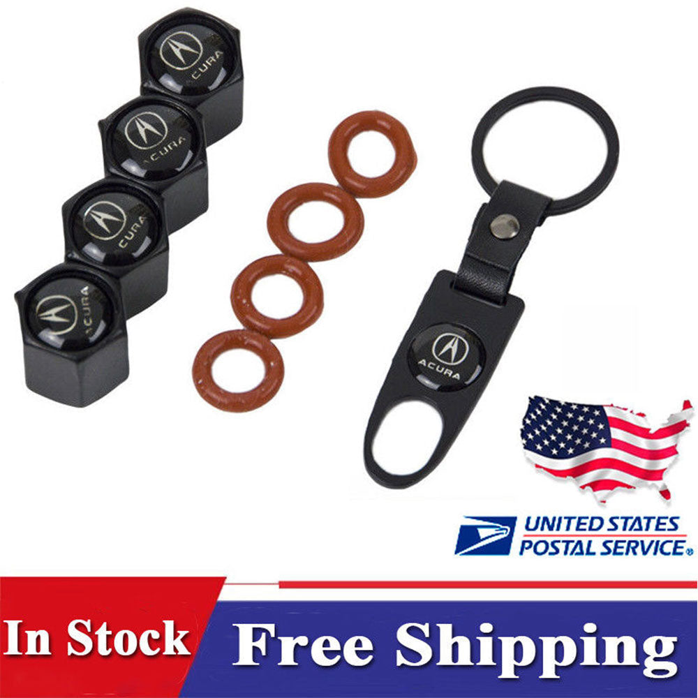 Wheel Tire Valve Dust Stems Air Caps + Acura Logo Keychain