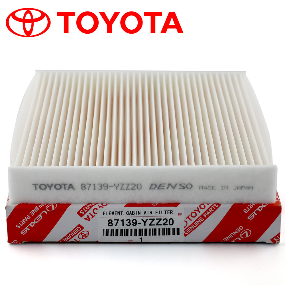 Toyota cabin air filter 87139-YZZ20 by Denso, displayed with packaging.