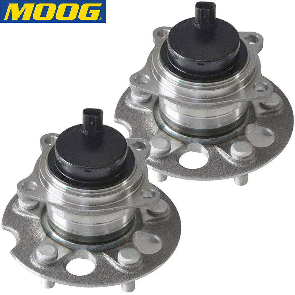 MOOG wheel hub assembly and bearing with sensor, yellow branded box, automotive replacement part.


