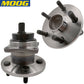 MOOG wheel hub assemblies, front and back view, with ABS sensor, precision fit, durable, shown with yellow MOOG box.

