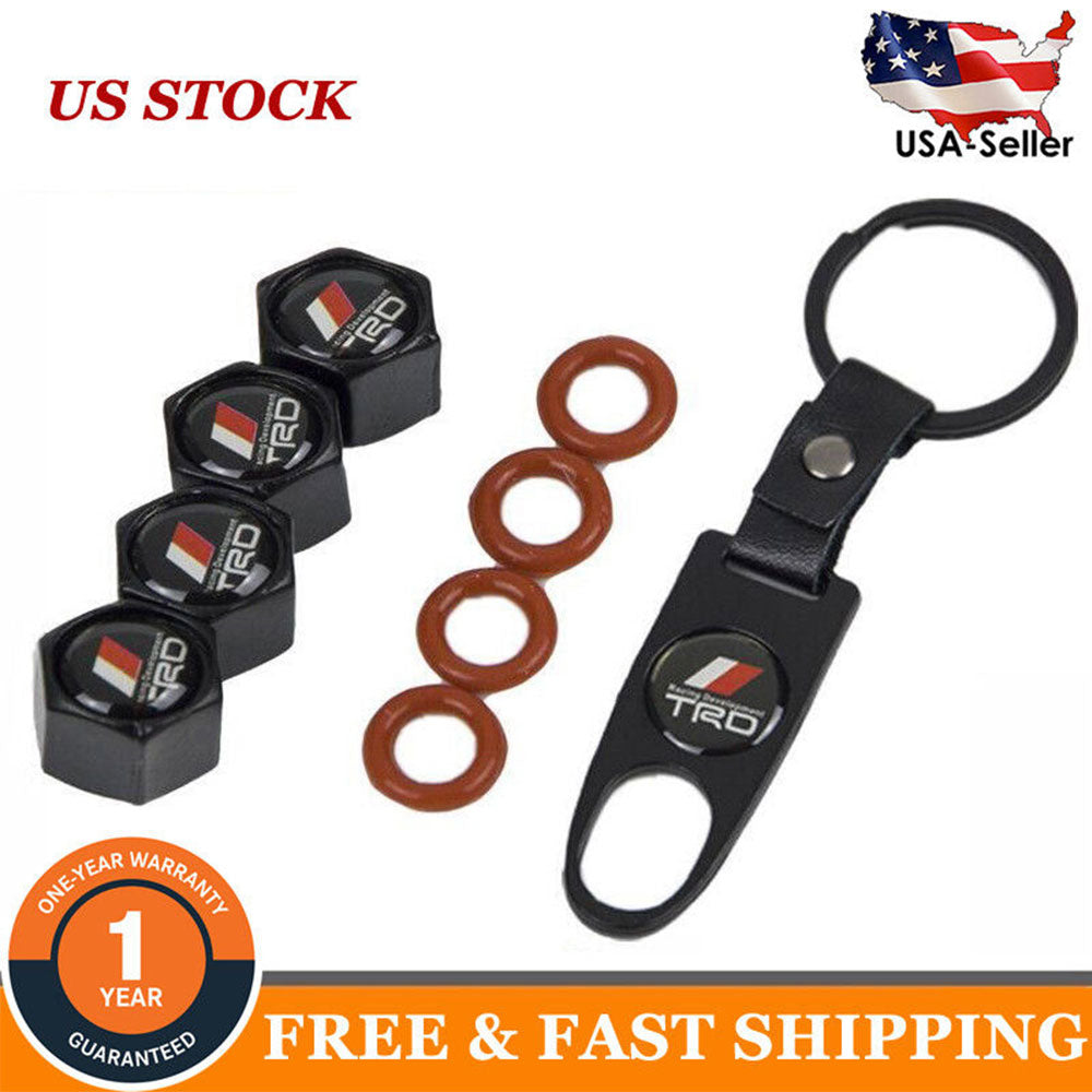 Wheel Tire Valve Dust Stems Air Caps + Toyota Trd Logo Keychain