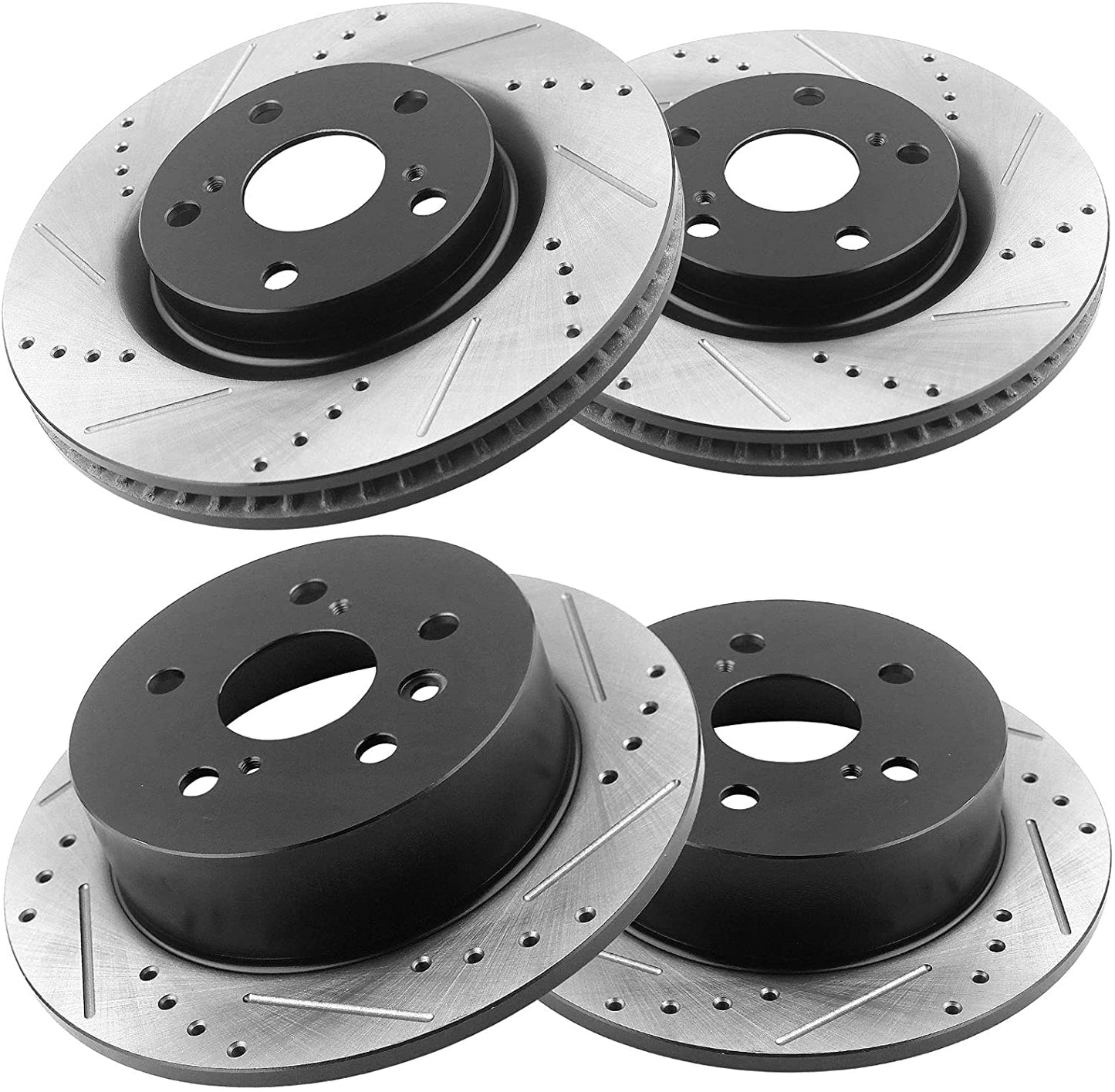 Front & Rear Drilled & Slotted Disc Brake Rotors + Ceramic Pads + Cleaner & Fluid Fits for 2013-2018 Lexus ES300h/ES350, 2013-2018 Toyota Avalon, 2012 - 2017 Toyota Camry