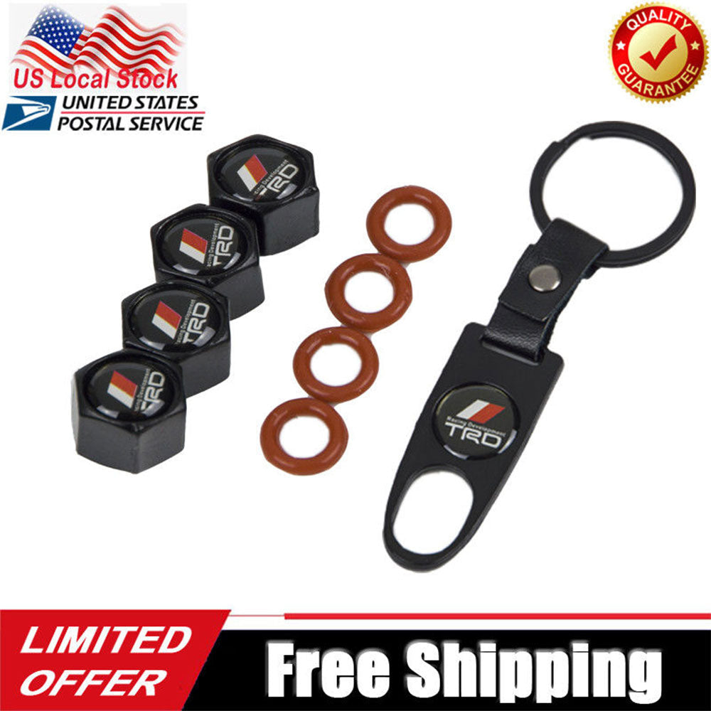 Wheel Tire Valve Dust Stems Air Caps + Toyota Trd Logo Keychain