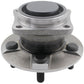 MOOG wheel hub assembly and bearing set, two angles shown, yellow branded box, automotive replacement part.


