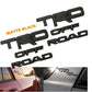 Matte black TRD OFF ROAD emblems, shown on different vehicle models.