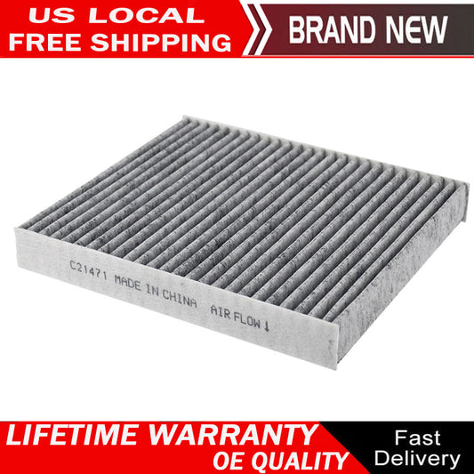 Cabin air filter C21471 with pleated gray filtration media, labeled "MADE IN CHINA AIR FLOW" on white frame.

