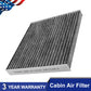 Cabin air filter C25858 with activated carbon pleated media, white frame labeled "MADE IN CHINA AIR FLOW" with directional arrow.

