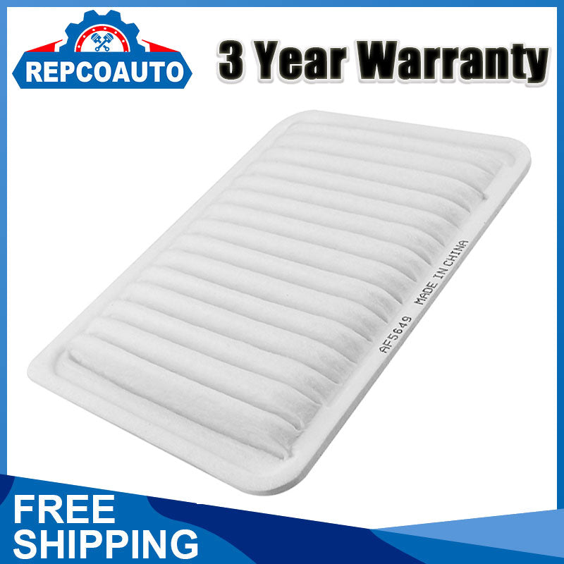 REPCOAUTO AF5649 engine air filter with pleated media, 3-warranty coverage, free shipping promotional packaging.

