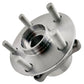 TIMKEN wheel hub assembly with bearing and studs, shown in front of an orange TIMKEN branded box, automotive replacement part.

