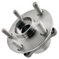 Two TIMKEN wheel hub assemblies with bearings and studs, displayed in front of an orange TIMKEN branded box, automotive replacement parts.


