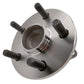 MOOG wheel hub assemblies, front and back view, with ABS sensor, precision fit, durable, shown with yellow MOOG box.

