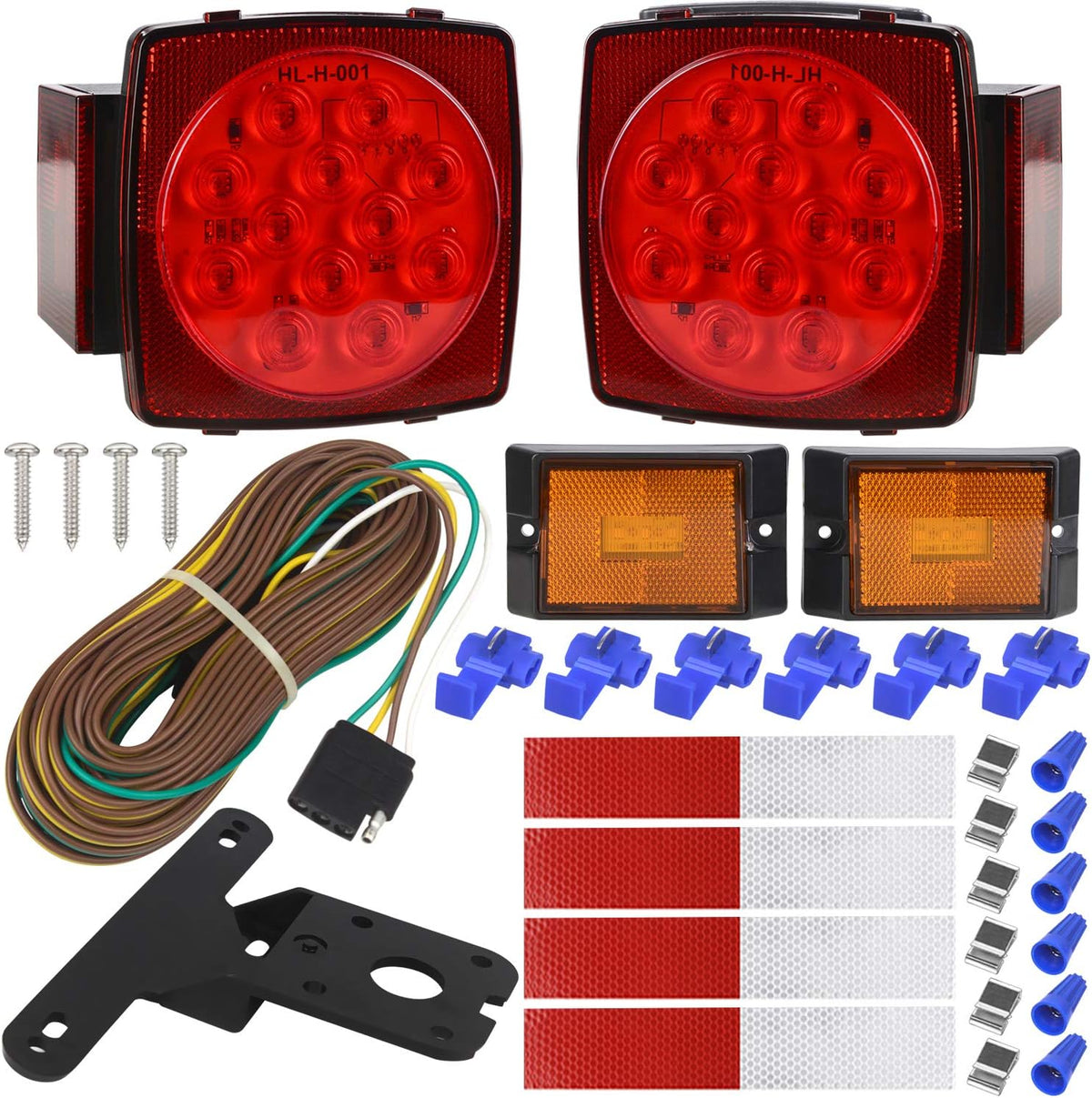 LED Trailer Tail Light Kit with Wiring Harness Submersible Round