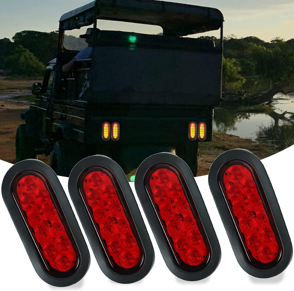 6 Inch Oval LED Trailer Tail Lights Red 4 Pack IP67 12V