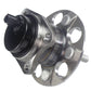 MOOG wheel hub assembly with sensor, front view, yellow branded box, automotive replacement part.

