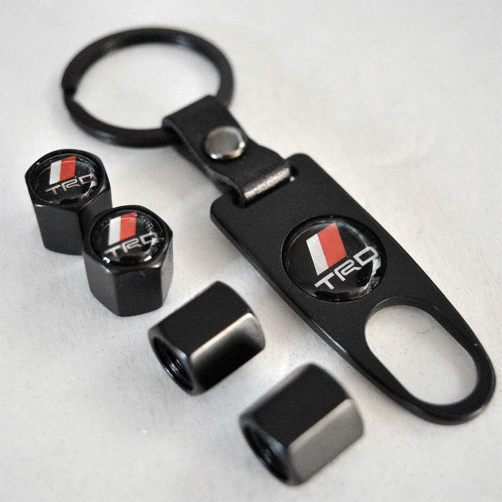 Wheel Tire Valve Dust Stems Air Caps + Toyota Trd Logo Keychain