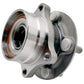 TIMKEN wheel hub assembly with bearing and studs, shown in front of an orange TIMKEN branded box, automotive replacement part.

