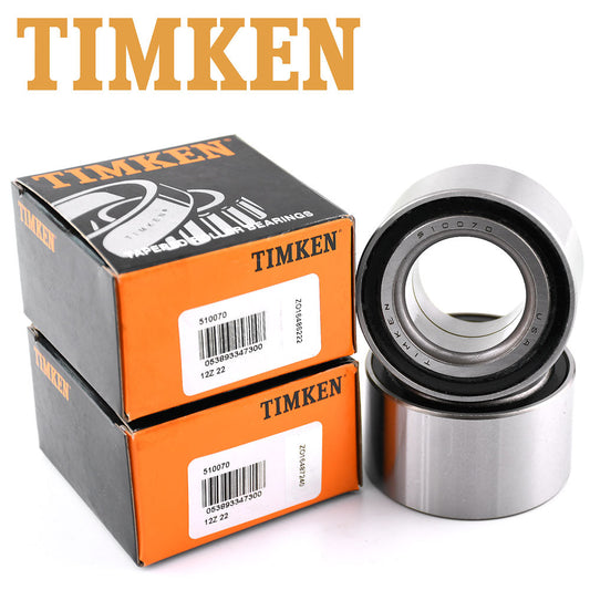 Two TIMKEN wheel bearings (model 510070) with two orange-black TIMKEN boxes, automotive replacement parts.

